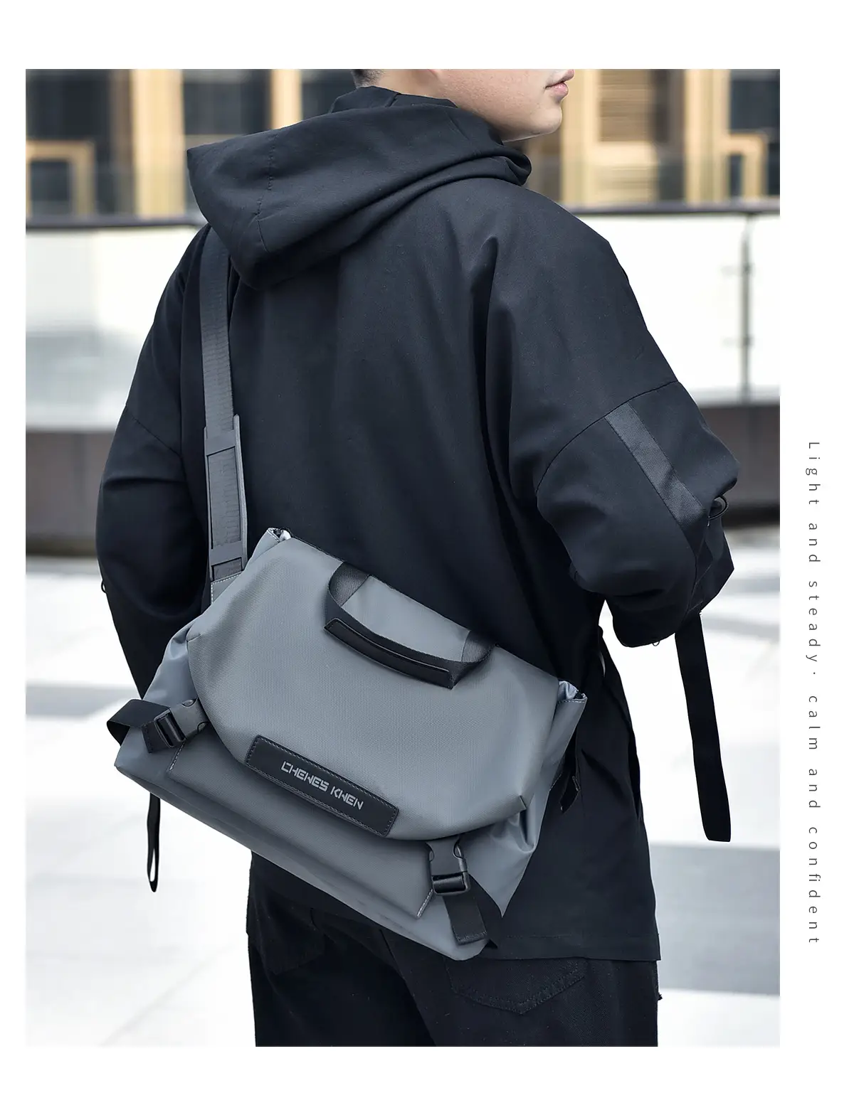 Men's Black Crossbody Messenger Bag Oxford Cloth Ins — feature 15