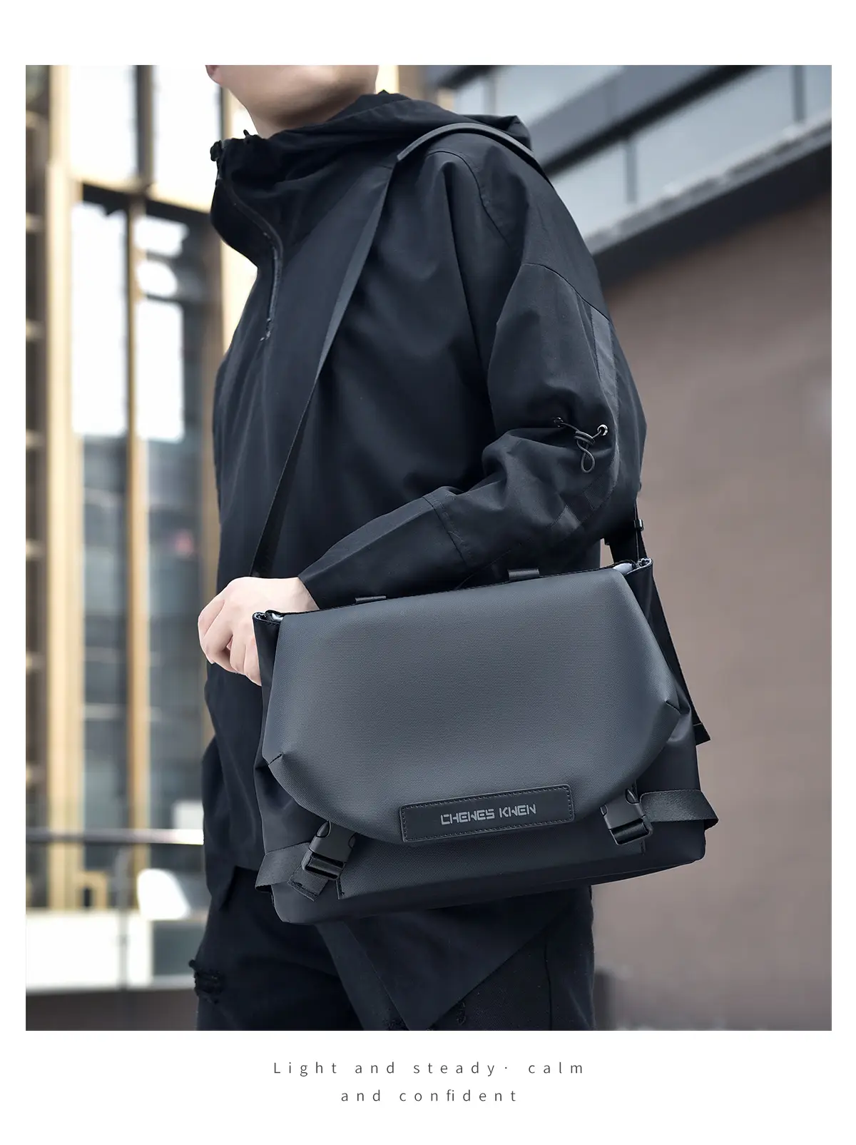 Men's Black Crossbody Messenger Bag Oxford Cloth Ins — feature 16