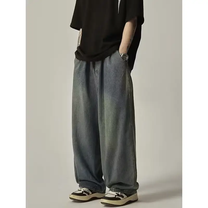 Elastatic Oversize Jeans Men Women Japanese Style Loose Dipping Wide Leg Pants — feature 3
