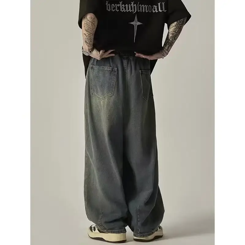 Elastatic Oversize Jeans Men Women Japanese Style Loose Dipping Wide Leg Pants — feature 4