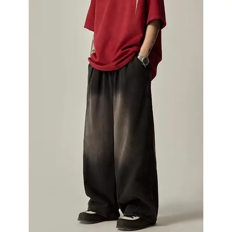 Elastatic Oversize Jeans Men Women Japanese Style Loose Dipping Wide Leg Pants — feature 5