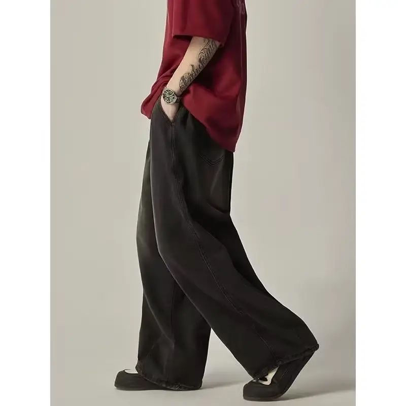 Elastatic Oversize Jeans Men Women Japanese Style Loose Dipping Wide Leg Pants — feature 6