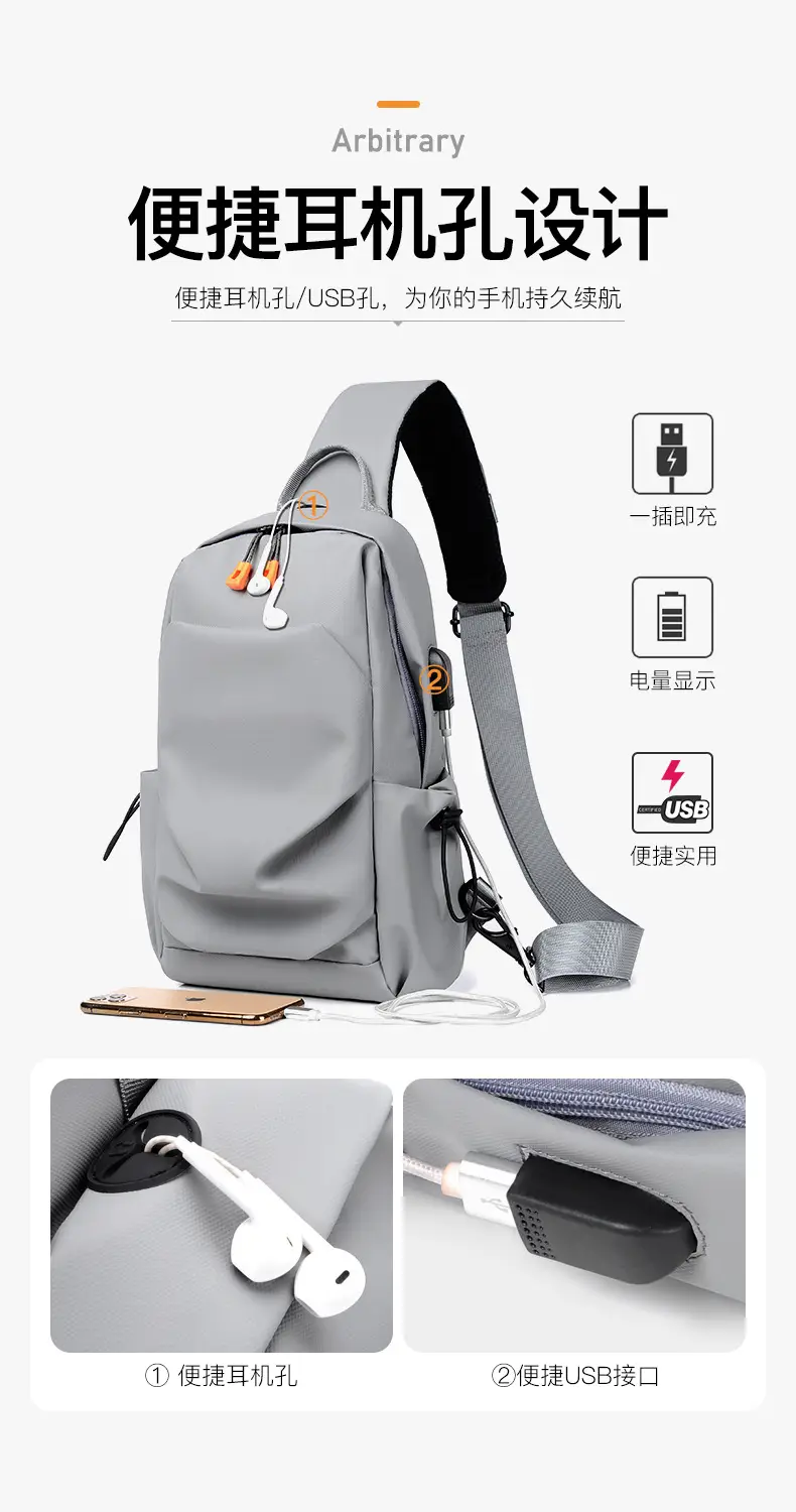 Men's Black Crossbody Backpack Korean Style Multifunctional Casual — feature 4