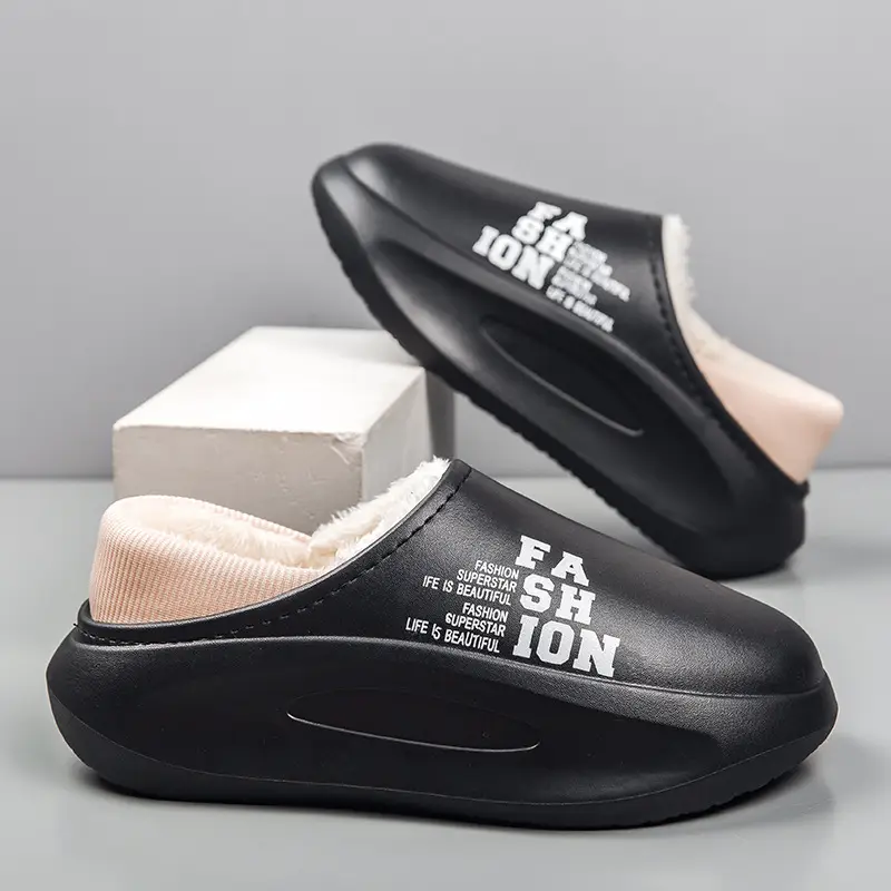 Cross-border new cotton-padded shoes men's cotton-padded slippers with heel winter room fleece-lined comfortable inside home feel warm wool slippers