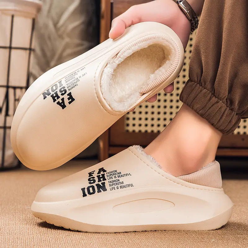 Cross-border new cotton-padded shoes men's cotton-padded slippers with heel winter room fleece-lined comfortable inside home feel warm wool slippers