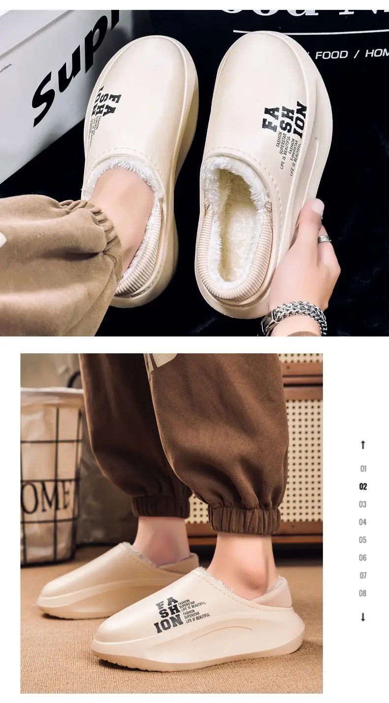 Cross-border new cotton-padded shoes men's cotton-padded slippers with heel winter room fleece-lined comfortable inside home feel warm wool slippers — feature 12