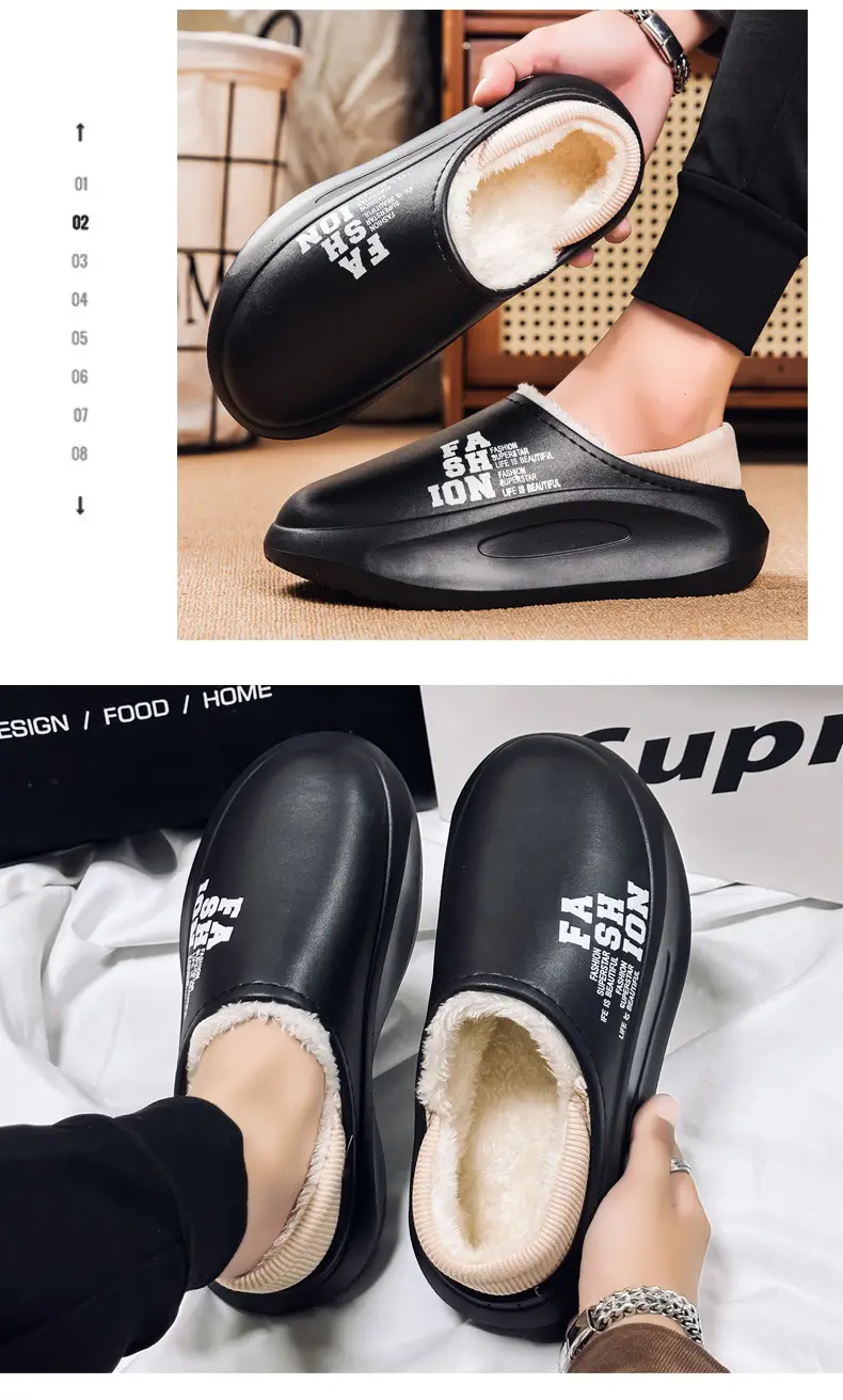Cross-border new cotton-padded shoes men's cotton-padded slippers with heel winter room fleece-lined comfortable inside home feel warm wool slippers — feature 8
