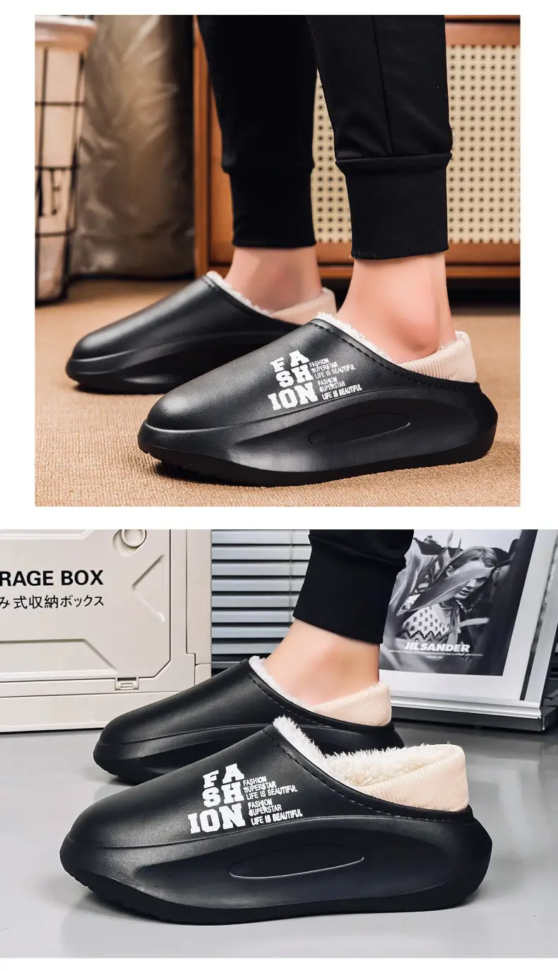 Cross-border new cotton-padded shoes men's cotton-padded slippers with heel winter room fleece-lined comfortable inside home feel warm wool slippers — feature 9