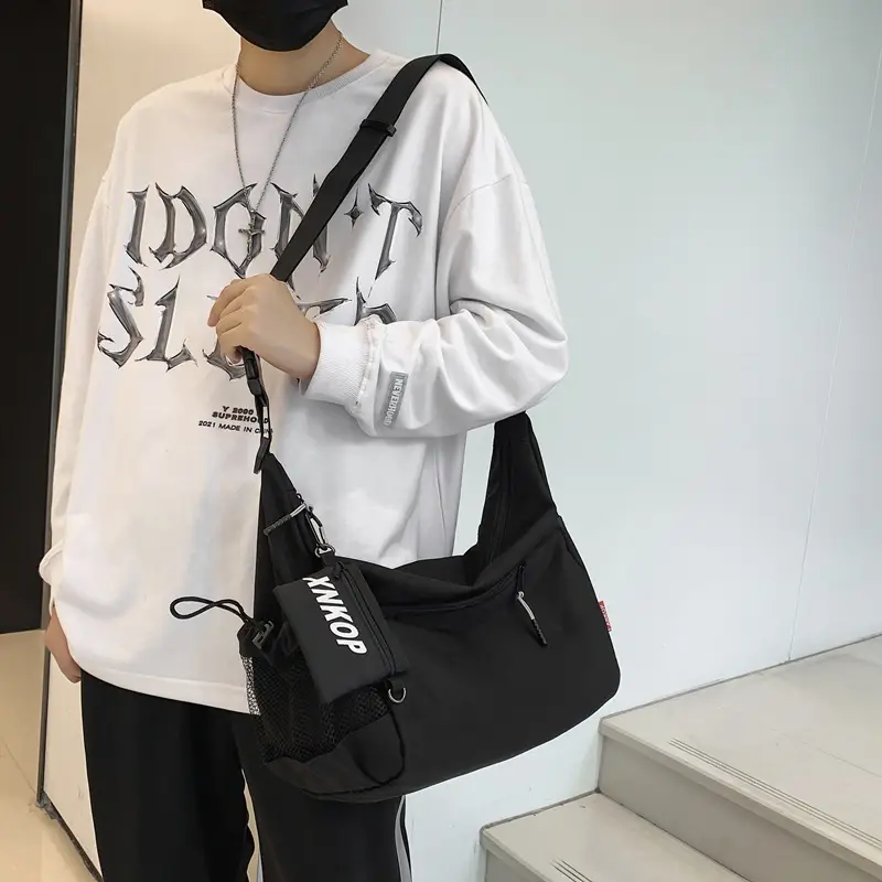 Men's Japanese Style Shoulder Messenger Bag Black Large Capacity - Image 9
