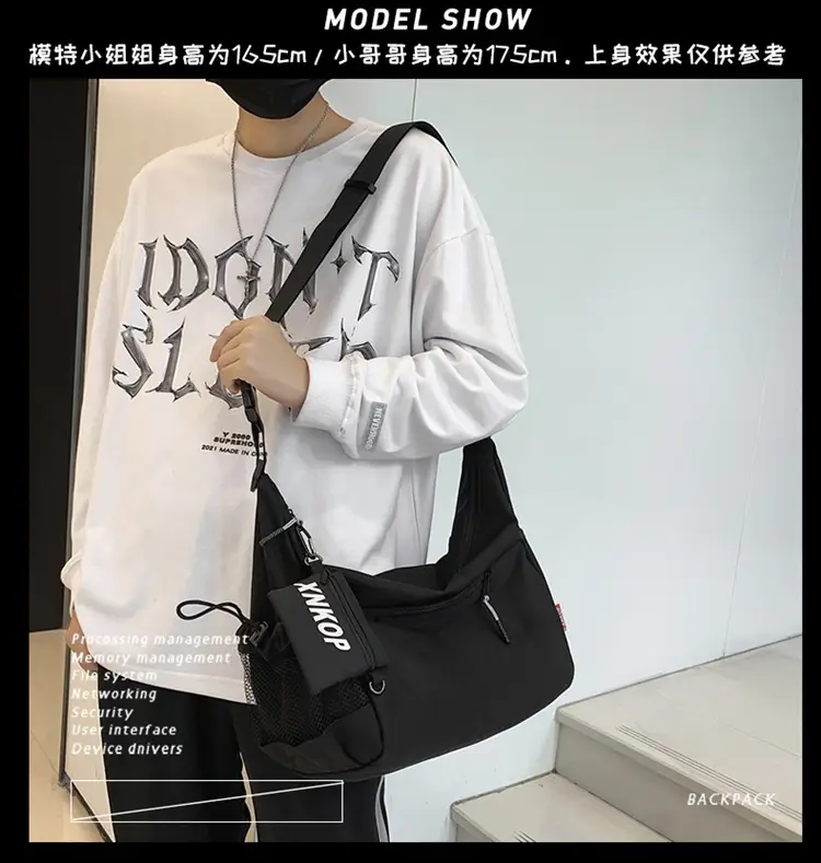 Men's Japanese Style Shoulder Messenger Bag Black Large Capacity — feature 4