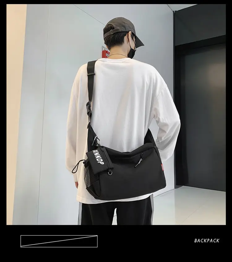 Men's Japanese Style Shoulder Messenger Bag Black Large Capacity — feature 7