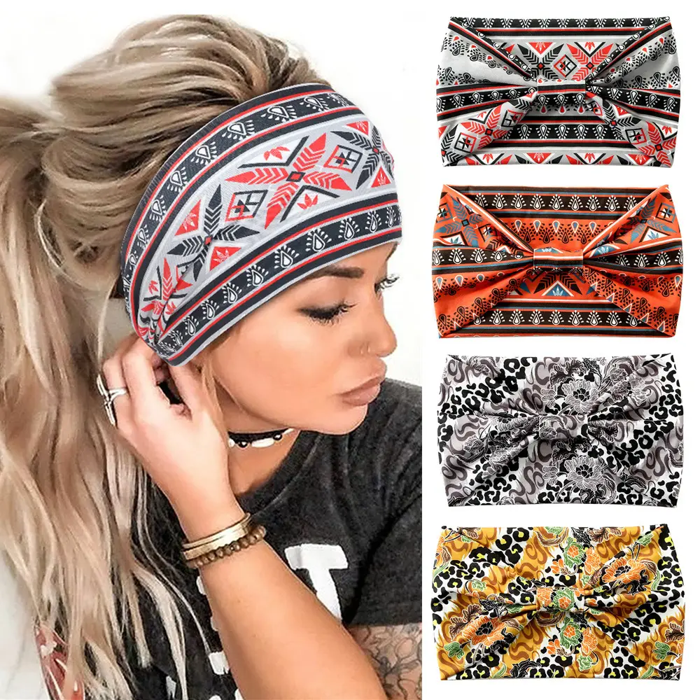 Orange Printed Hair Band with Elastic Wrap — feature 4