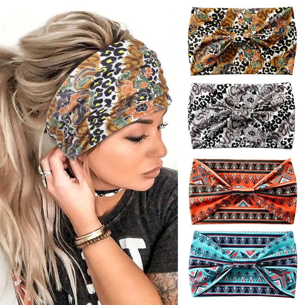 Orange Printed Hair Band with Elastic Wrap — feature 3