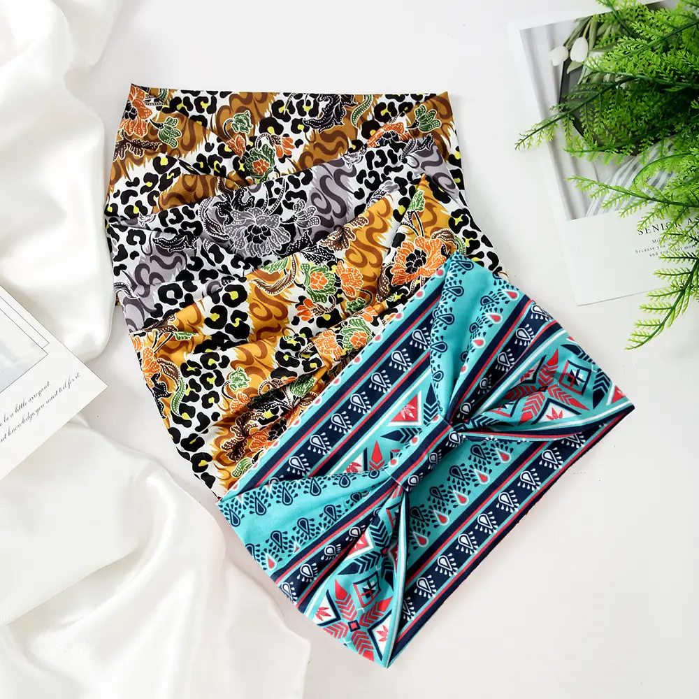 Orange Printed Hair Band with Elastic Wrap — feature 9