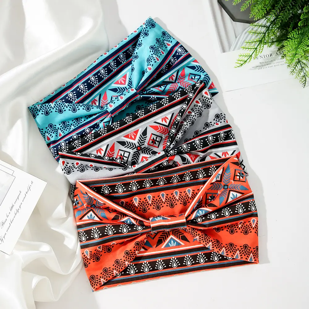 Orange Printed Hair Band with Elastic Wrap — feature 8