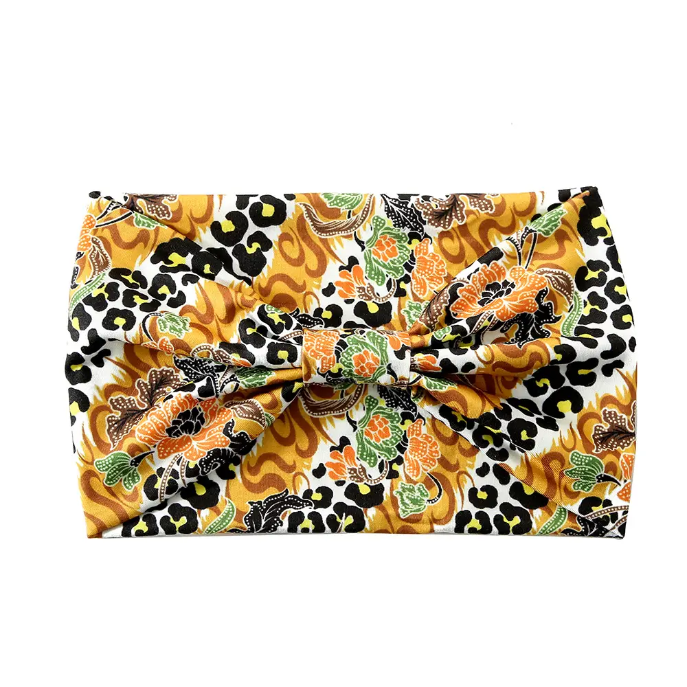 Orange Printed Hair Band with Elastic Wrap