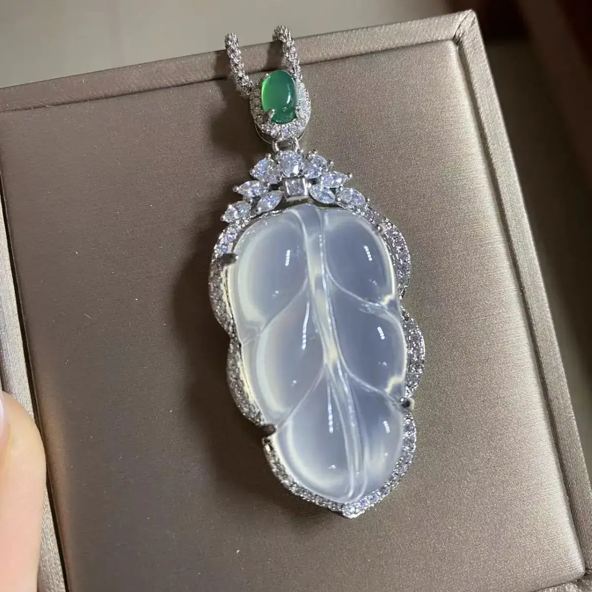 Natural Ice Chalcedony Leaf Pendant Necklace - Image 5