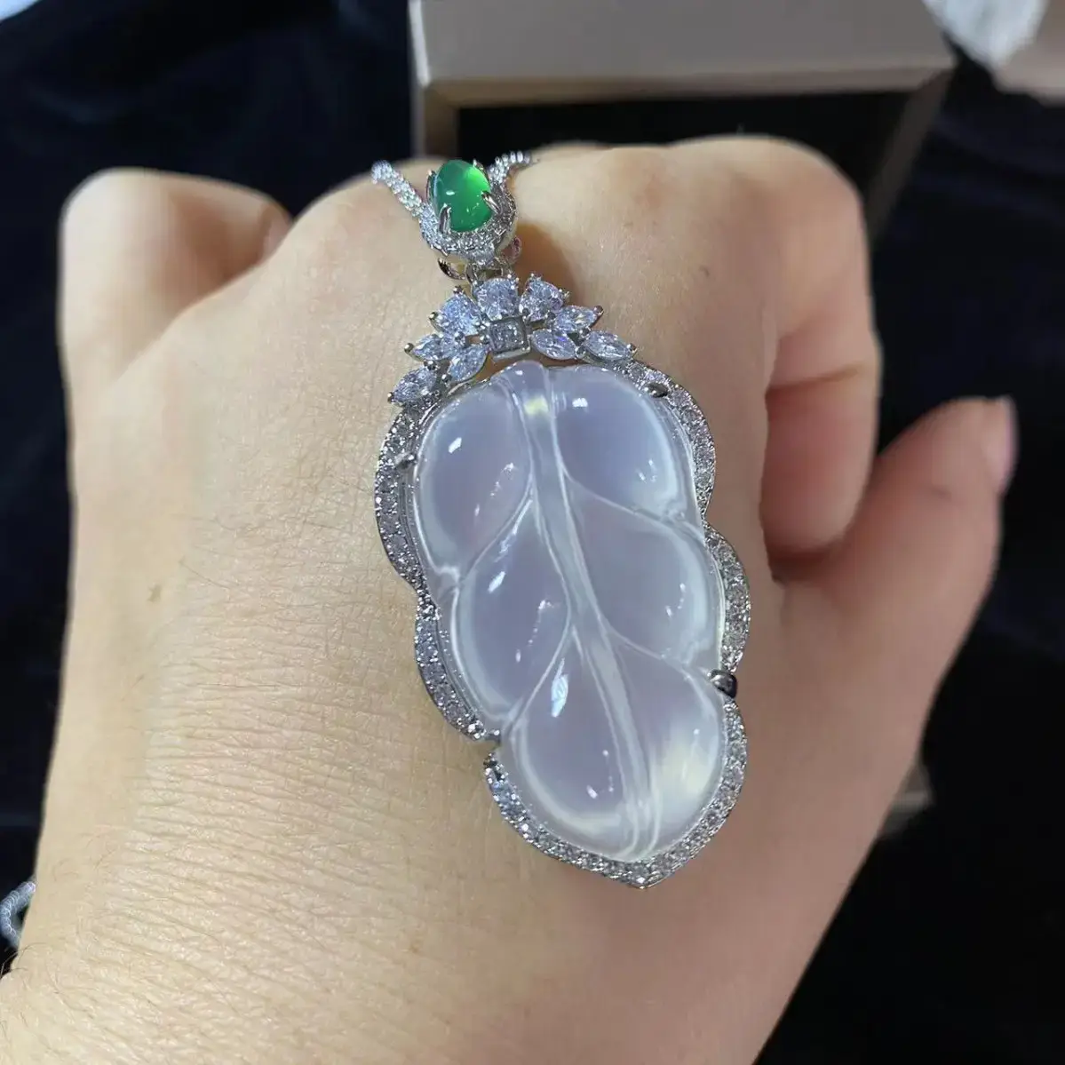 Natural Ice Chalcedony Leaf Pendant Necklace - Image 6