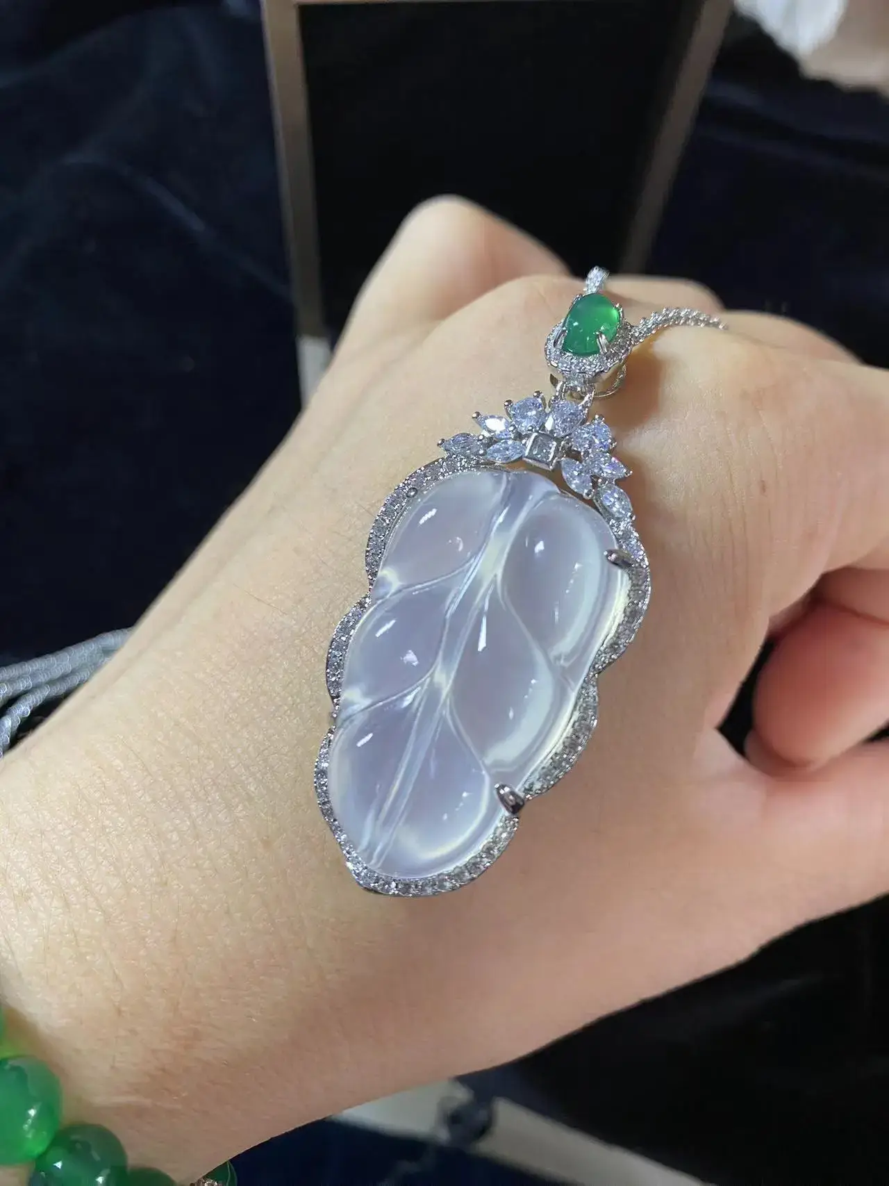 Natural Ice Chalcedony Leaf Pendant Necklace — feature 9