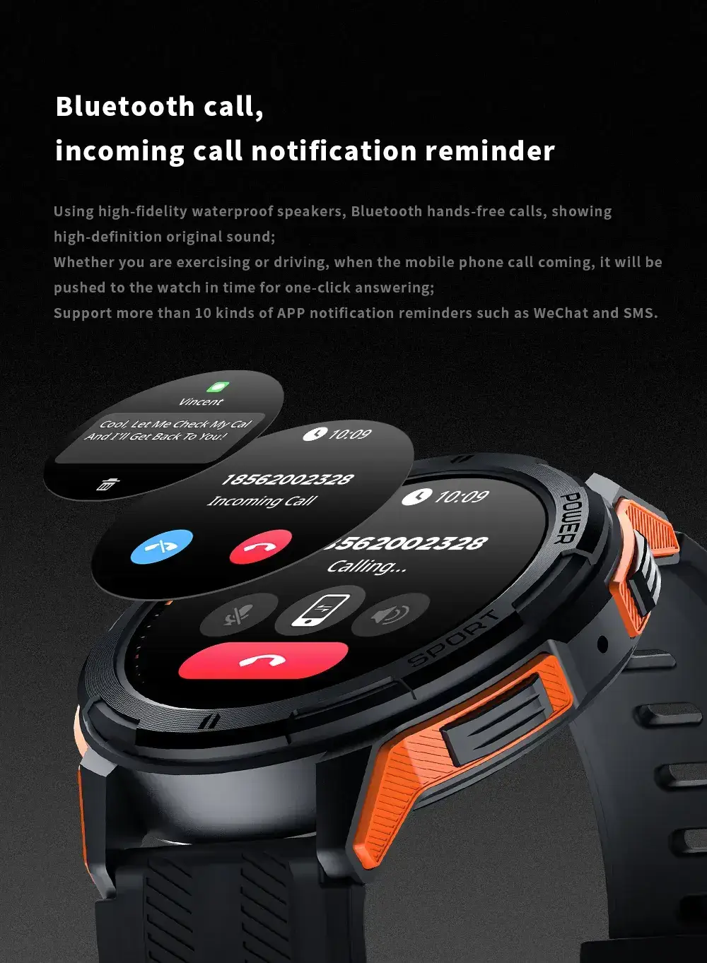 Black Bluetooth Smart Watch with Blood Oxygen & 3-Pointed Design — feature 16