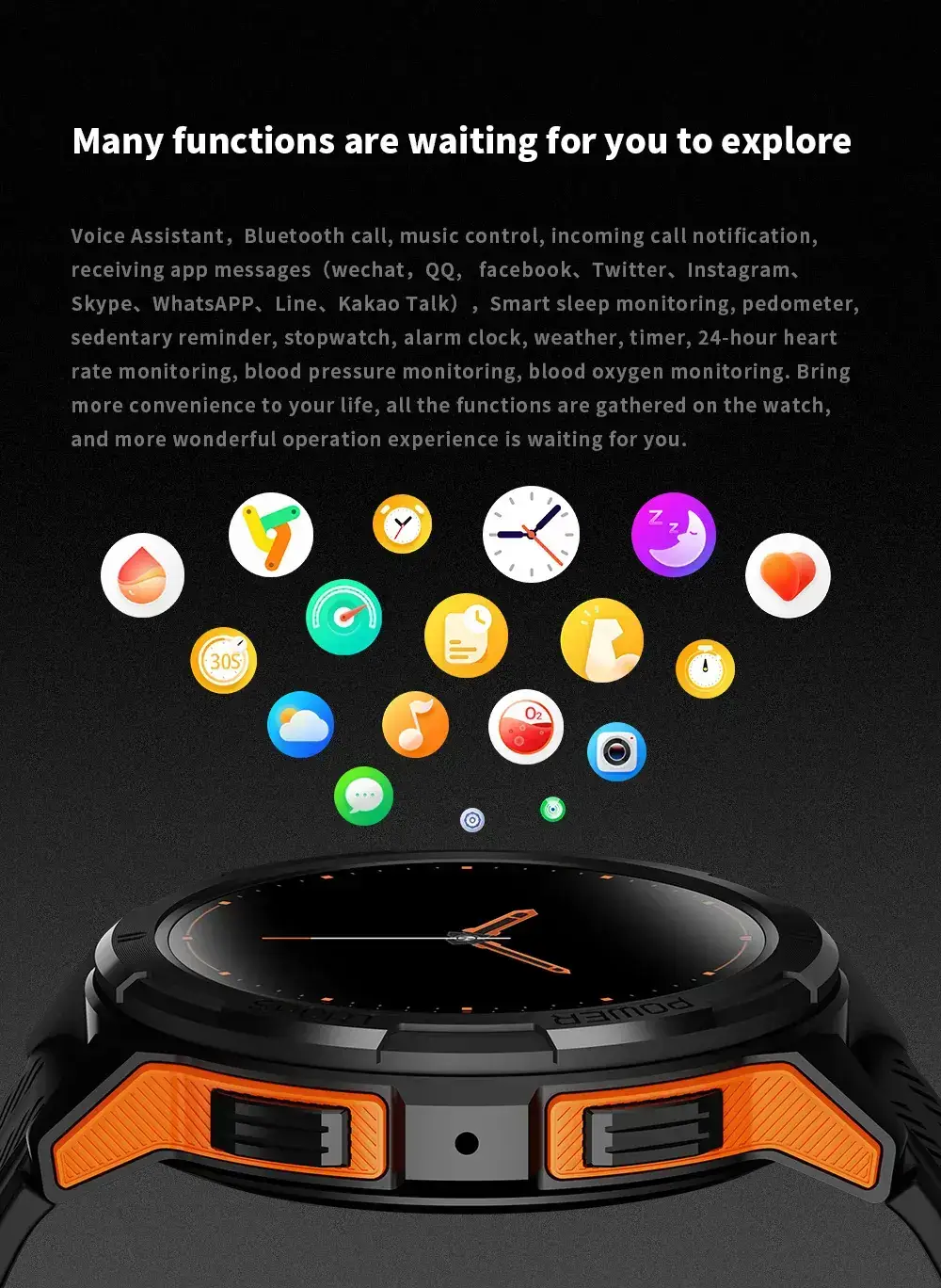 Black Bluetooth Smart Watch with Blood Oxygen & 3-Pointed Design — feature 18