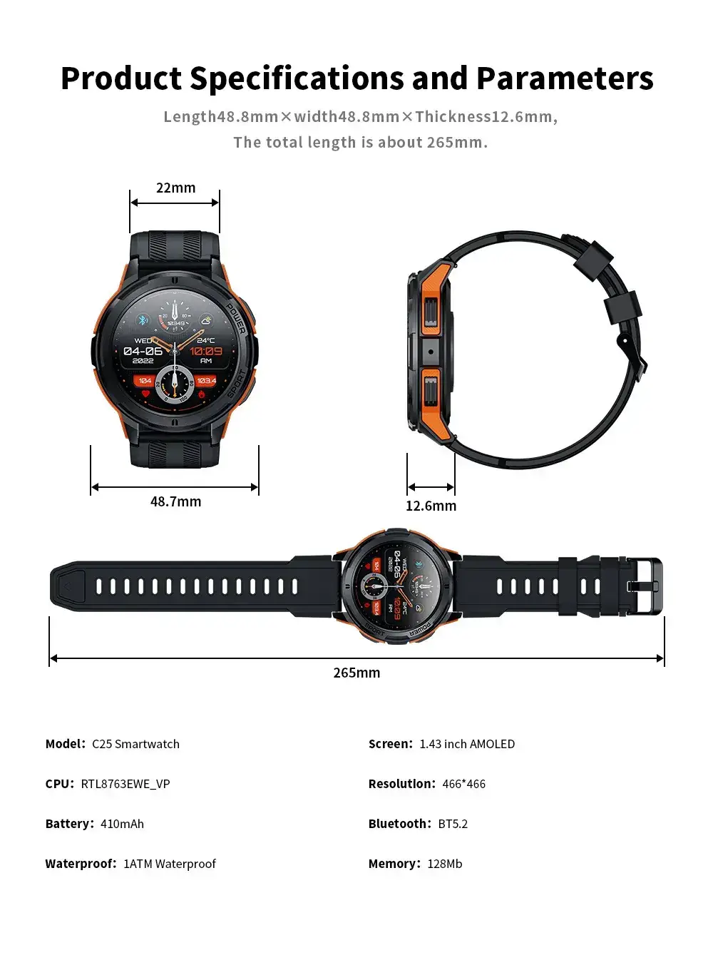 Black Bluetooth Smart Watch with Blood Oxygen & 3-Pointed Design — feature 19