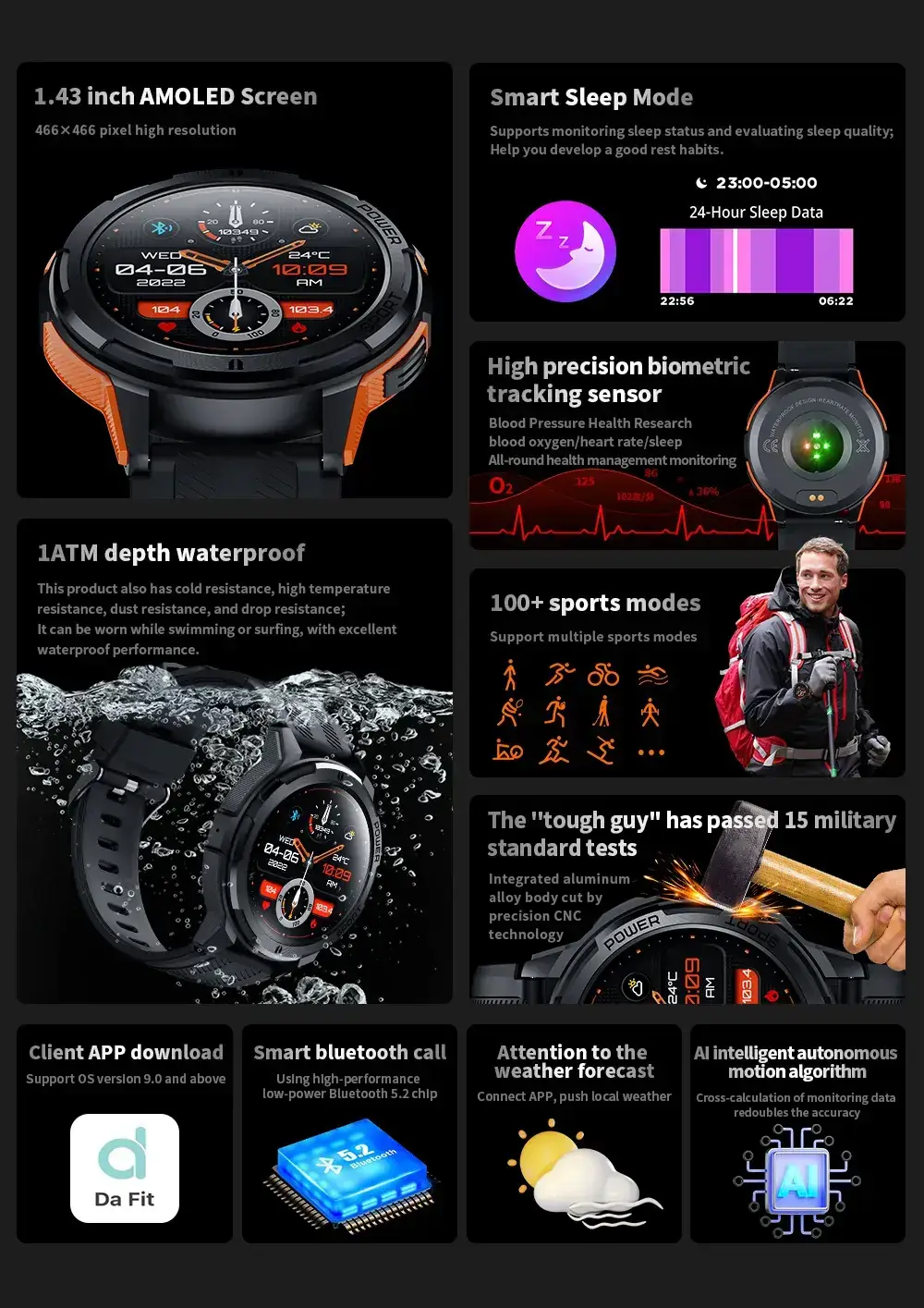 Black Bluetooth Smart Watch with Blood Oxygen & 3-Pointed Design — feature 5