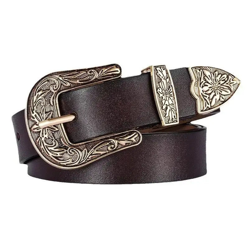 Women's Vintage Western Belt Brown Genuine Leather - Image 4