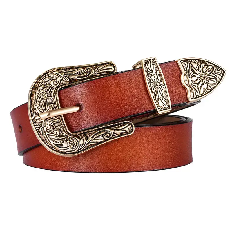 Women's Vintage Western Belt Brown Genuine Leather - Image 6