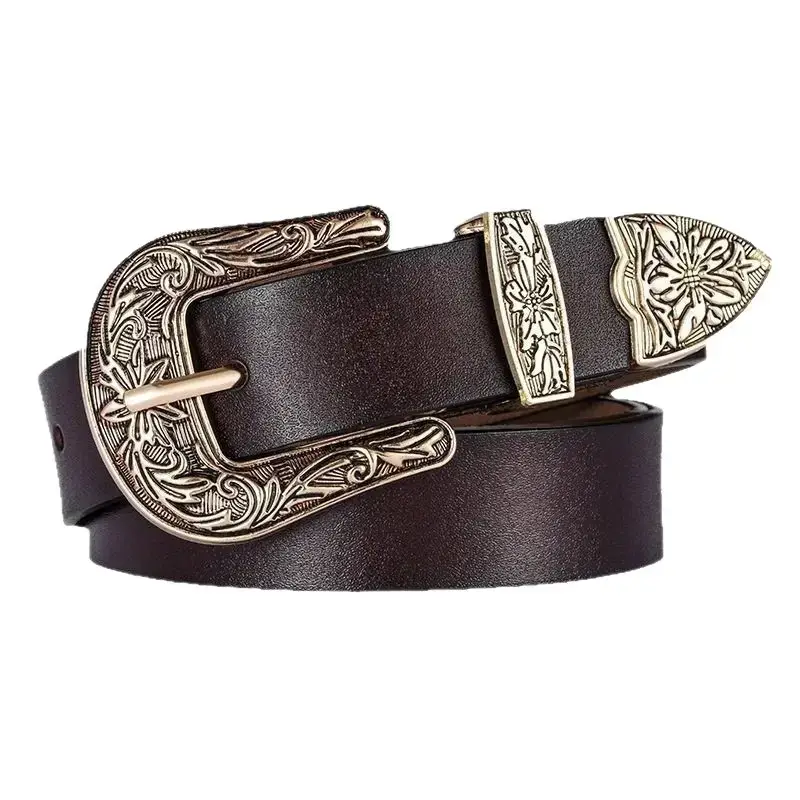 Women's Vintage Western Belt Brown Genuine Leather - Image 8