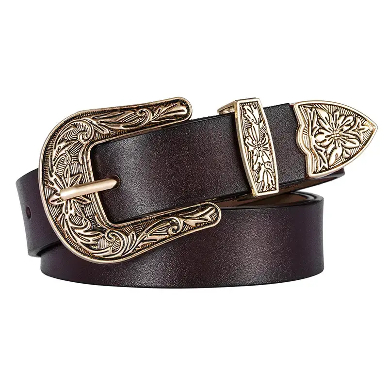 Women's Vintage Western Belt Brown Genuine Leather — feature 2