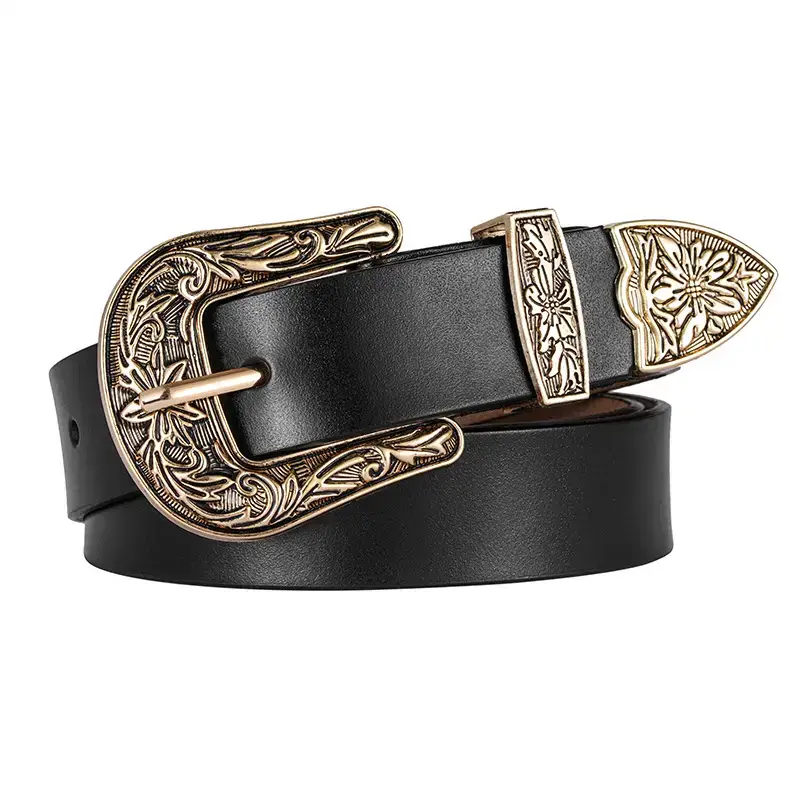 Women's Vintage Western Belt Brown Genuine Leather — feature 4