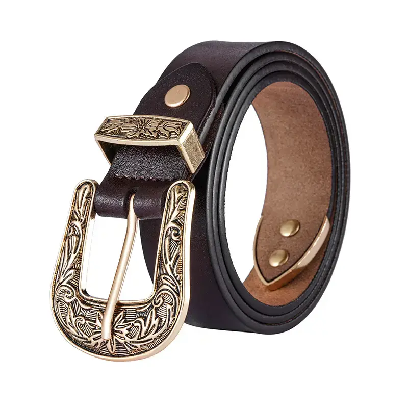 Women's Vintage Western Belt Brown Genuine Leather — feature 7