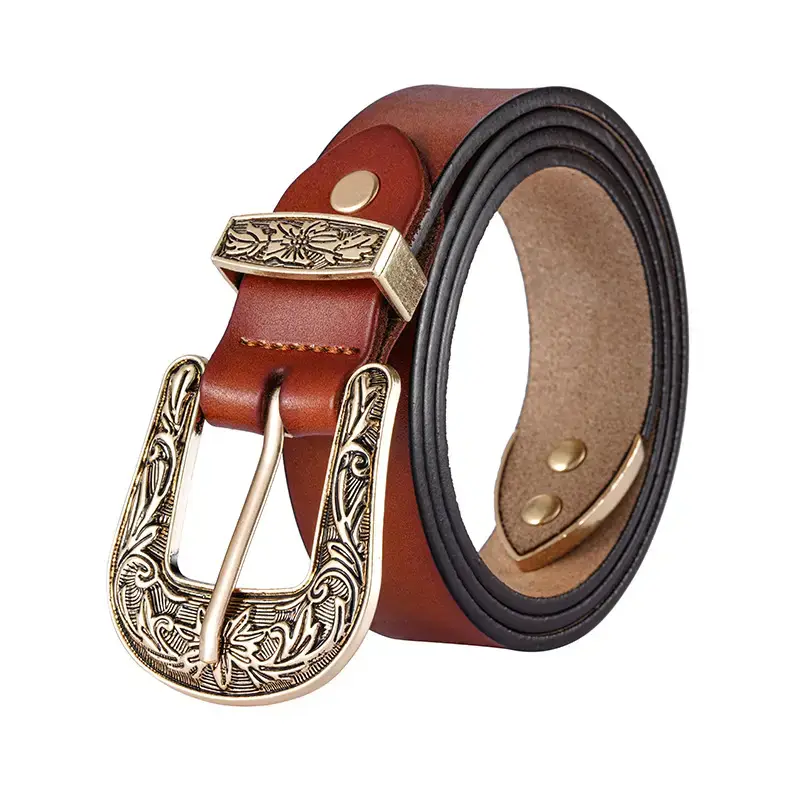 Women's Vintage Western Belt Brown Genuine Leather — feature 8