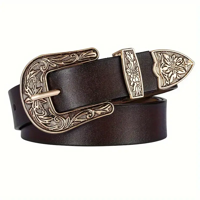 Women's Vintage Western Belt Brown Genuine Leather - Image 2