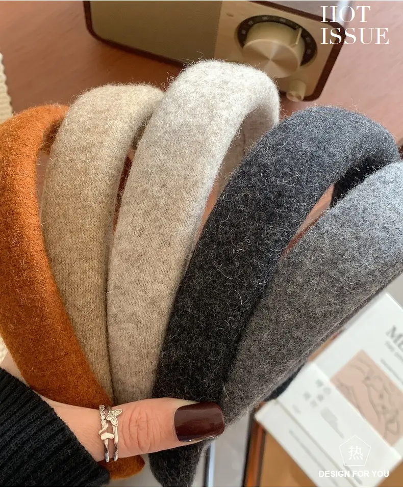 Women Wool Cranial Headband Grey 2023 Winter — feature 3
