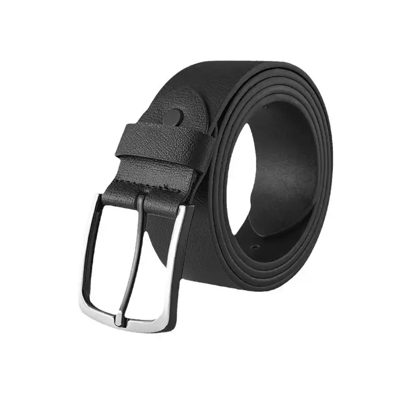 Men's Black Leather Belt with Buckle - Image 6