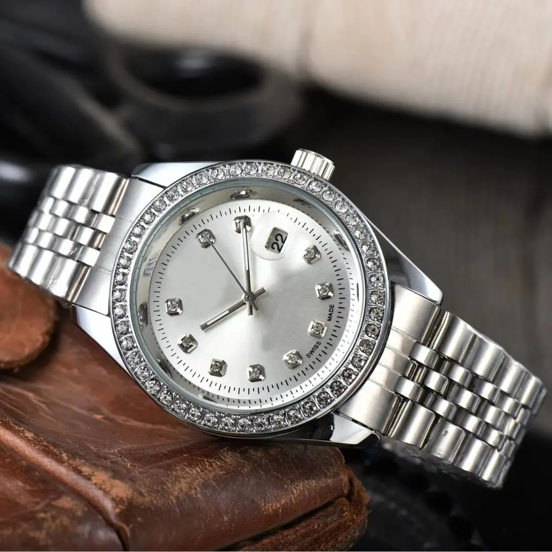 Foreign Trade Hot Selling Laojia Diamond-encrusted Waterproof Men's Watch Steel Belt Non-automatic Mechanical Couple's Calendar Watch - Image 9