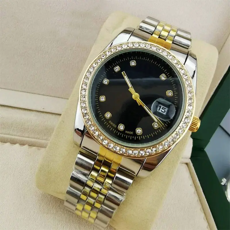 Foreign Trade Hot Selling Laojia Diamond-encrusted Waterproof Men's Watch Steel Belt Non-automatic Mechanical Couple's Calendar Watch - Image 2