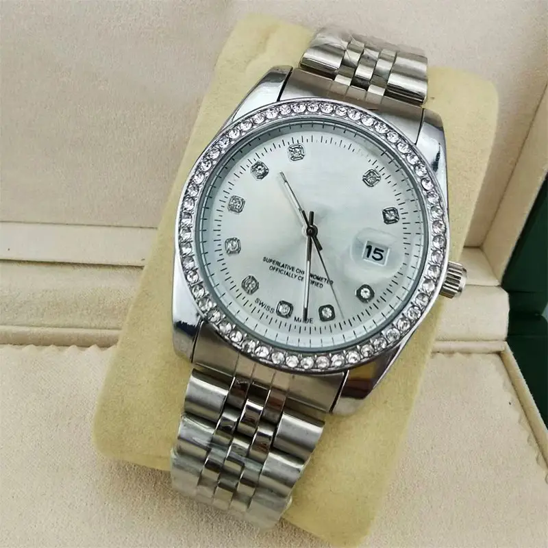 Foreign Trade Hot Selling Laojia Diamond-encrusted Waterproof Men's Watch Steel Belt Non-automatic Mechanical Couple's Calendar Watch - Image 4