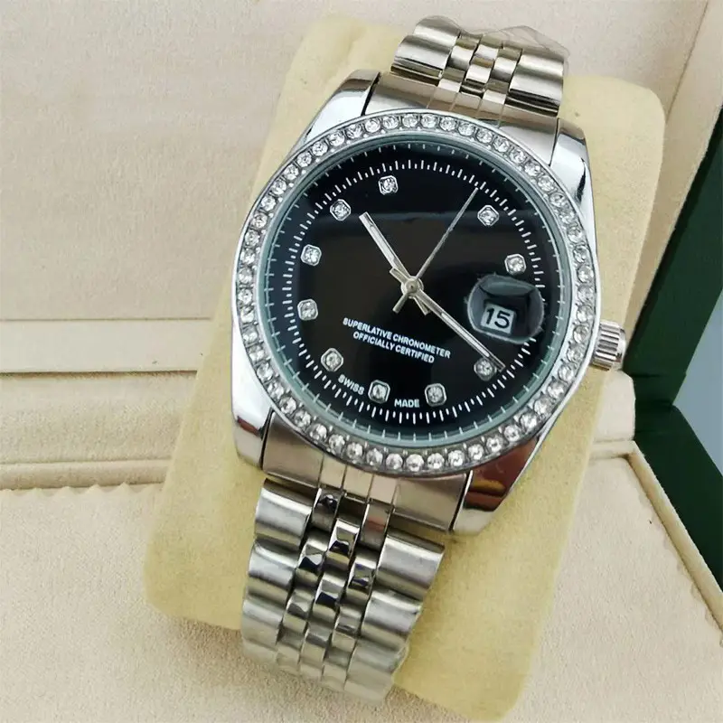 Foreign Trade Hot Selling Laojia Diamond-encrusted Waterproof Men's Watch Steel Belt Non-automatic Mechanical Couple's Calendar Watch - Image 5