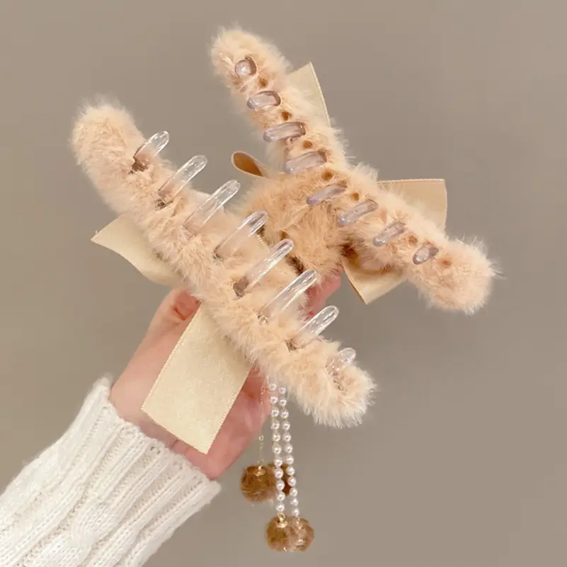 Plush Bow Tassel Hairpin for Women Autumn Winter - Image 12