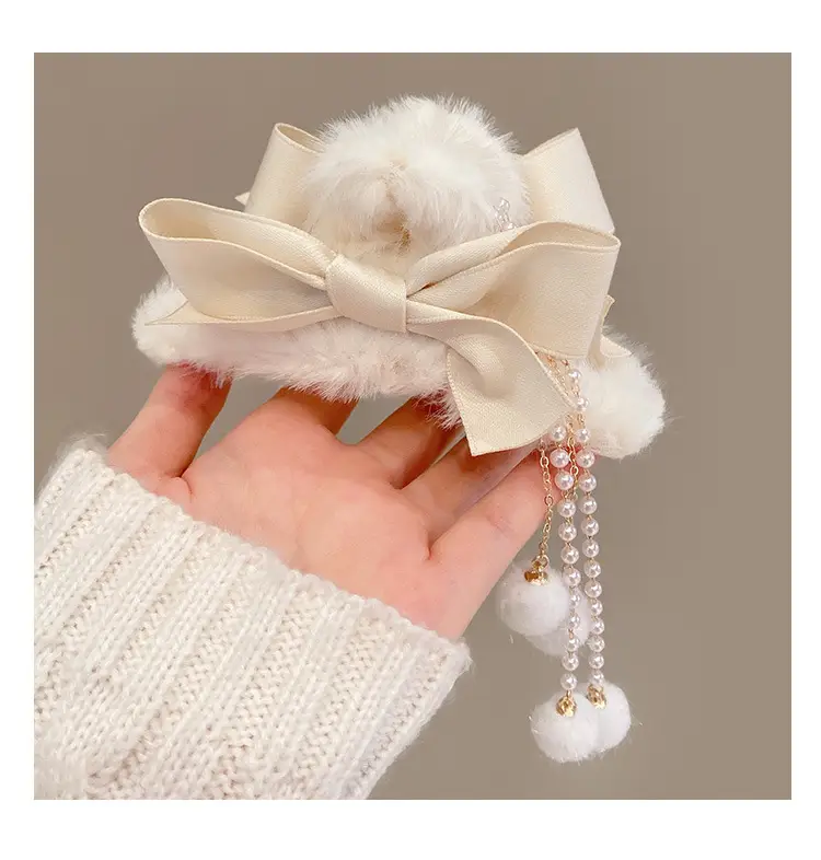 Plush Bow Tassel Hairpin for Women Autumn Winter — feature 10