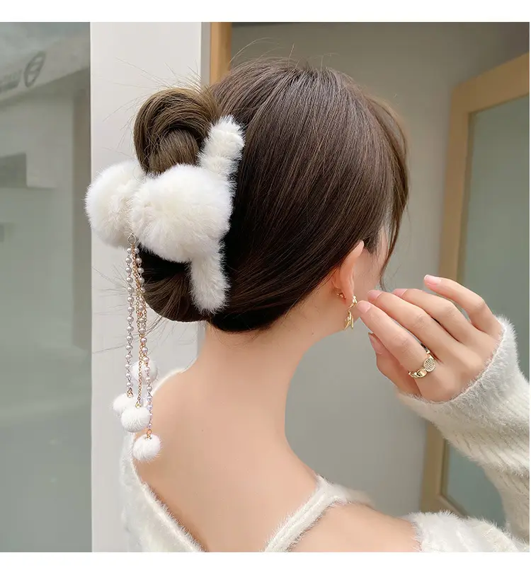 Plush Bow Tassel Hairpin for Women Autumn Winter — feature 6