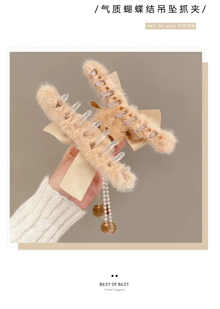 Plush Bow Tassel Hairpin for Women Autumn Winter — feature 7