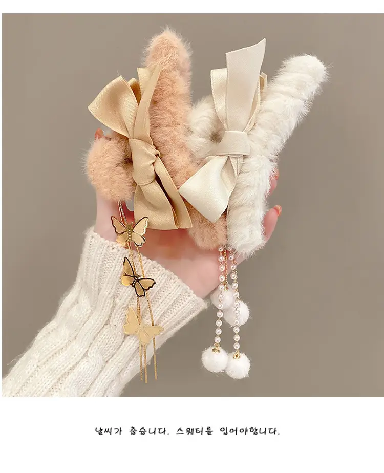 Plush Bow Tassel Hairpin for Women Autumn Winter — feature 8
