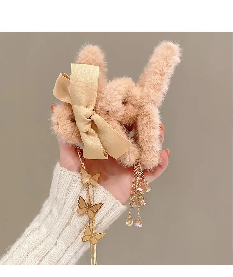 Plush Bow Tassel Hairpin for Women Autumn Winter — feature 9