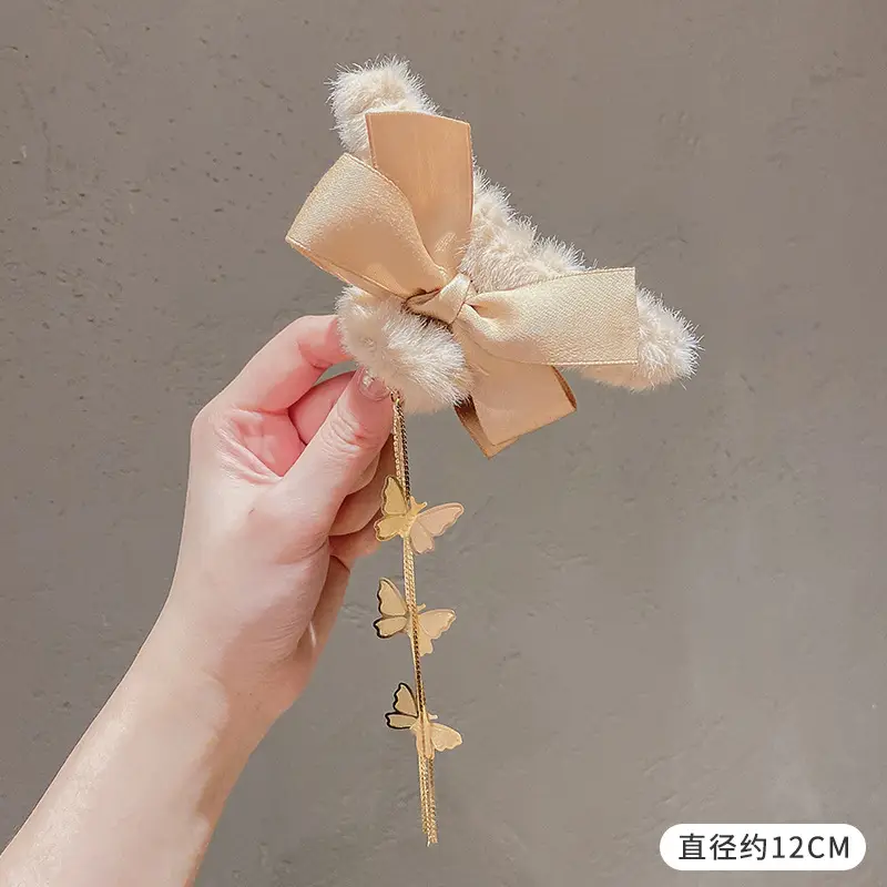 Plush Bow Tassel Hairpin for Women Autumn Winter - Image 5