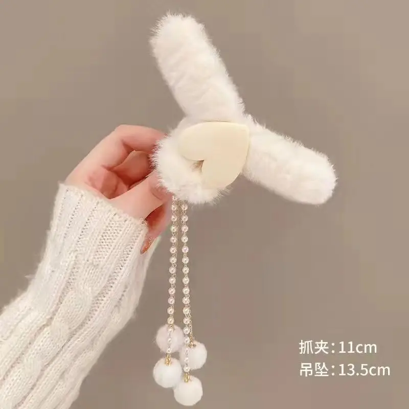 Plush Bow Tassel Hairpin for Women Autumn Winter - Image 7