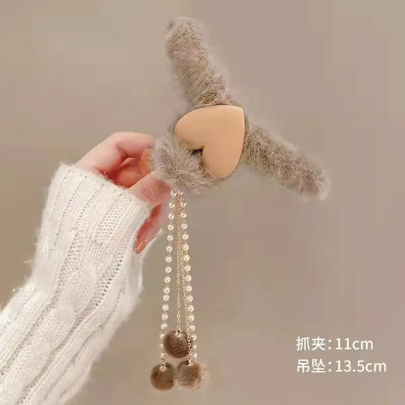 Plush Bow Tassel Hairpin for Women Autumn Winter - Image 8